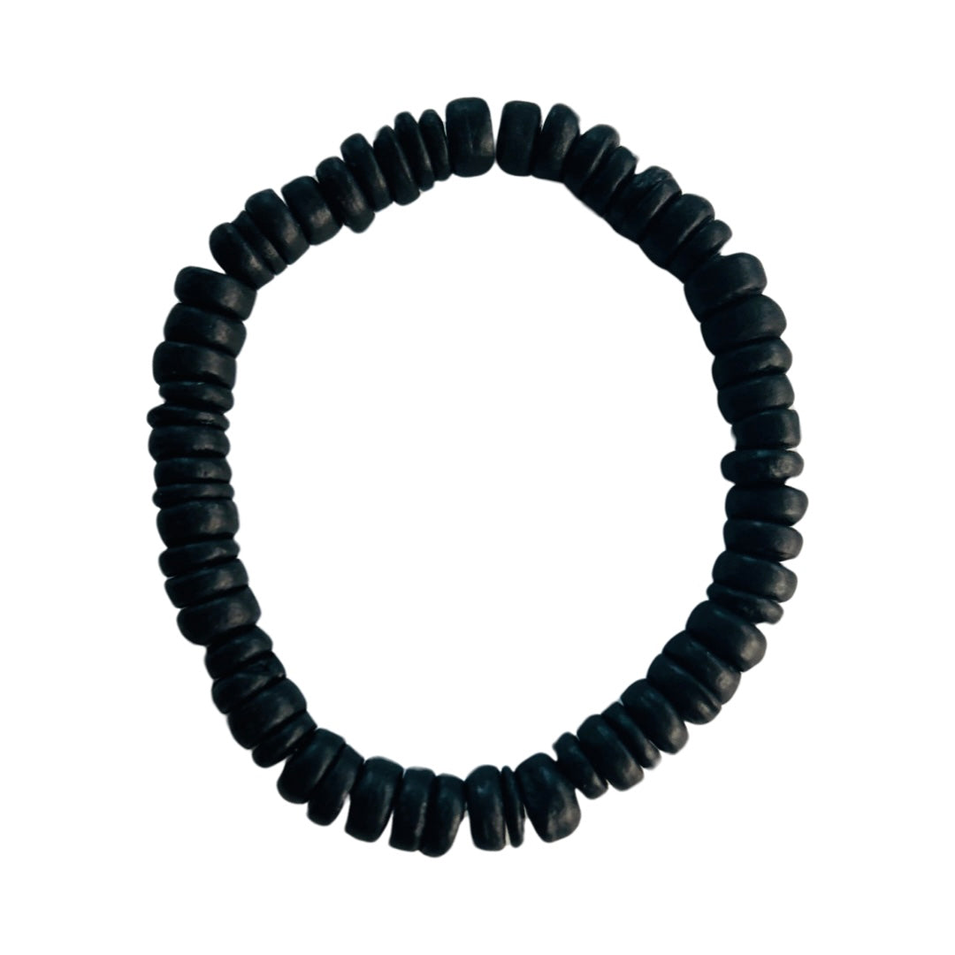 Kralenarmband Black Wood Discs