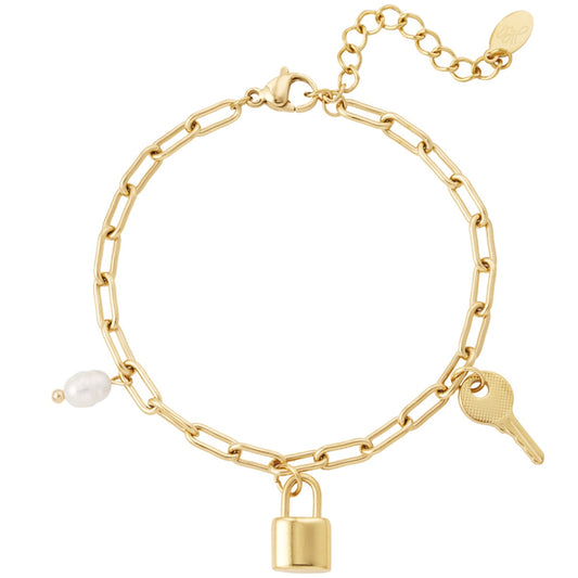 Schakelarmband Key, Lock & Pearl